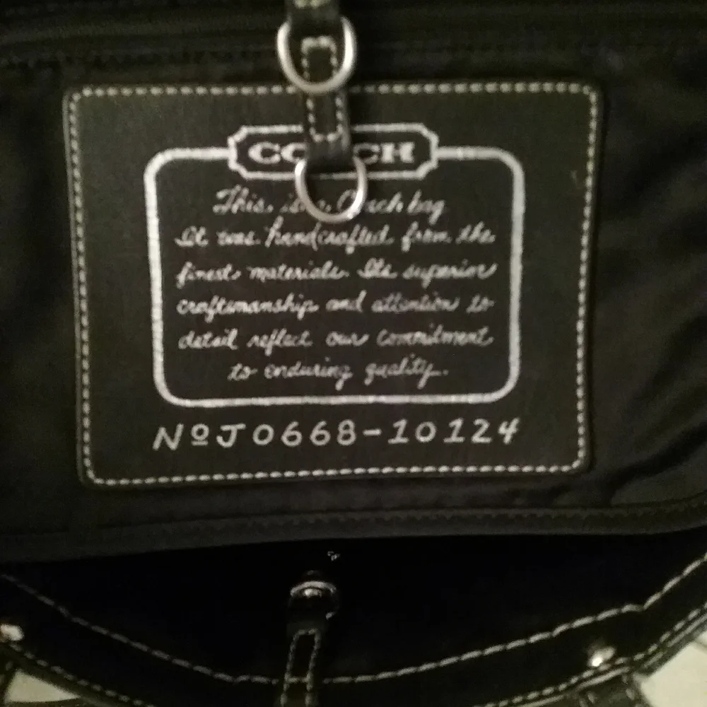 Authentic Coach Black Hamptons Signature Stripe Tote Purse - 10124